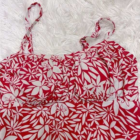 KIM ROGERS Red and White Floral One Piece Swimsuit Swim Dress Womens Large - Picture 6 of 13